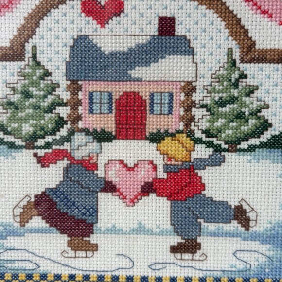 Vintage Christmas Cross Stitch Art Framed Holiday Needlepoint Wall Hanging - Picture 3 of 15